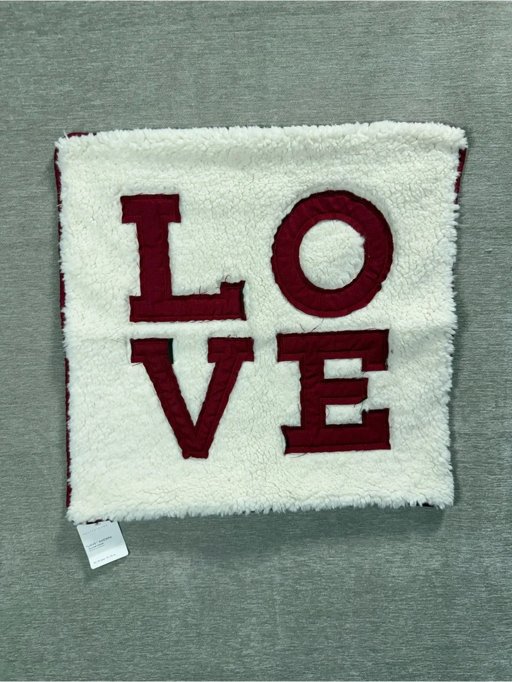 Pottery Barn LOVE Sherpa Pillow Cover 20x20 Red White Valentine’s NWT